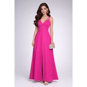 Aidan Mattox Hot Pink Triple Strap Maxi Gown Silk Bodice Formal Dress Size 8